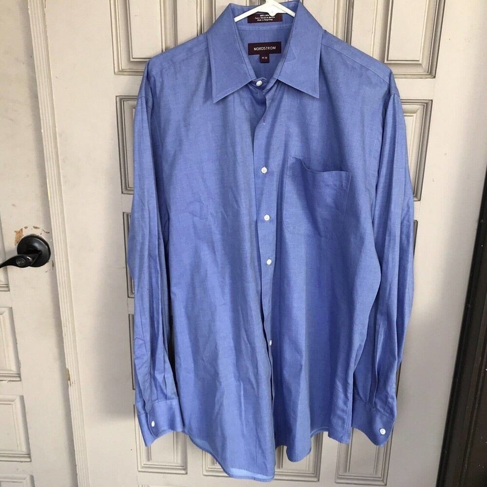 Nordstrom Mens Dress Shirt Sz16-35 Med Blue Cuffs 100% Cotton NWOT Mint